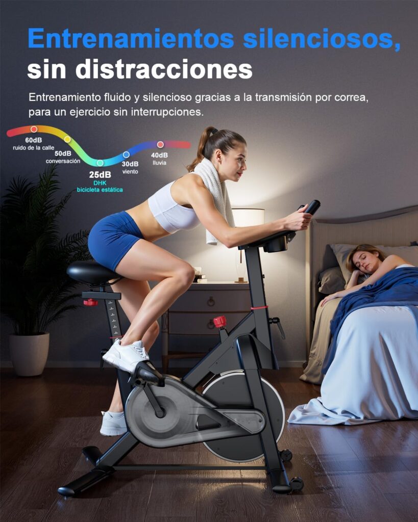 Bicicleta estática Copant que ofrece entrenamientos silenciosos gracias a su transmisión por correa, permitiendo entrenar sin distracciones y sin molestar a los demás