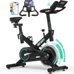 Bicicleta estática ONETWOFIT con resistencia magnética ajustable, pantalla LCD y conectividad Bluetooth para entrenamiento en casa